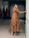 Lnb 4505 Brown Colour Organza With Floral Print Designer Frock Wholesale Suppliers In Mumbai